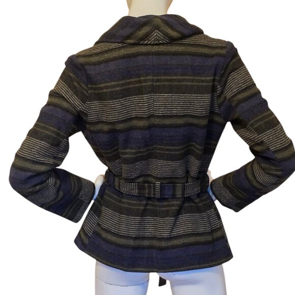 JACK by BB Dakota Aztec Stripe Belted Wrap Coat Jacket sz M - Picture 3 of 6